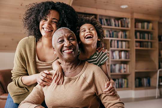 Multi-generational family at the library.